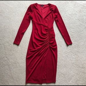 Express Red Slit Front BodyCon Fited Stretch Dress
